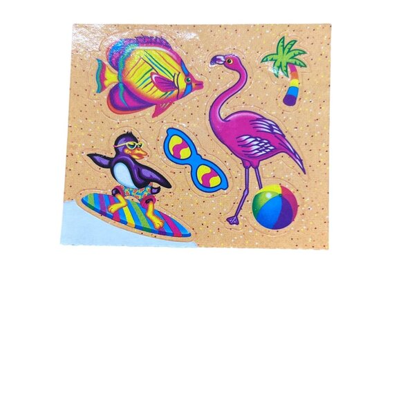 Vintage Lisa Frank Stickers Flamingo Penquin Surfboard Fish Sunglasses Rainbow - Picture 1 of 3
